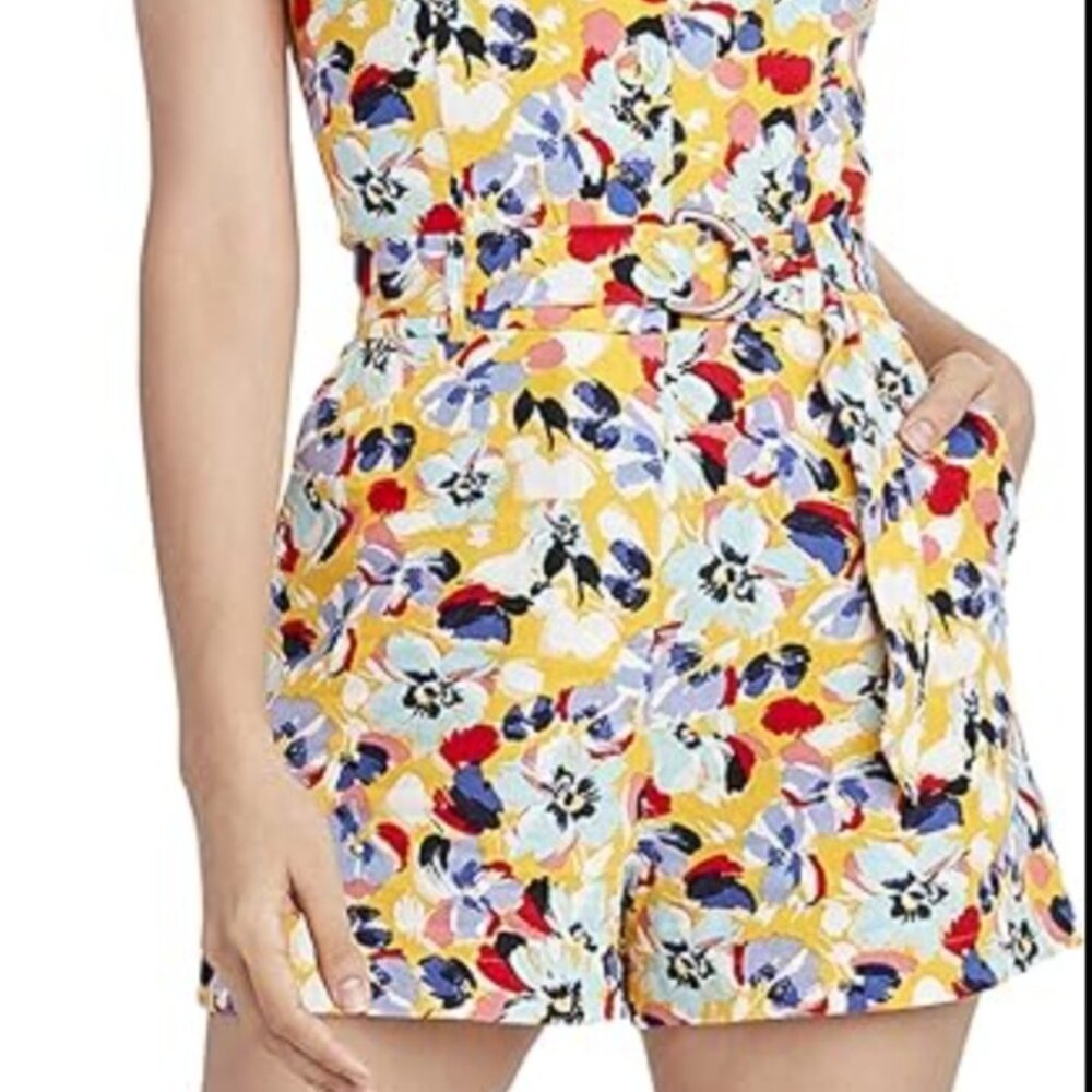 BCBGeneration Romper Floral Print in Yellow Size 10 (Medium)